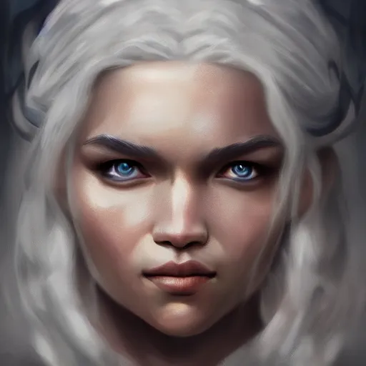 Image similar to Sasha Luss as Daenerys Targaryan, concept art, digital painting trending on artstation, highly detailed