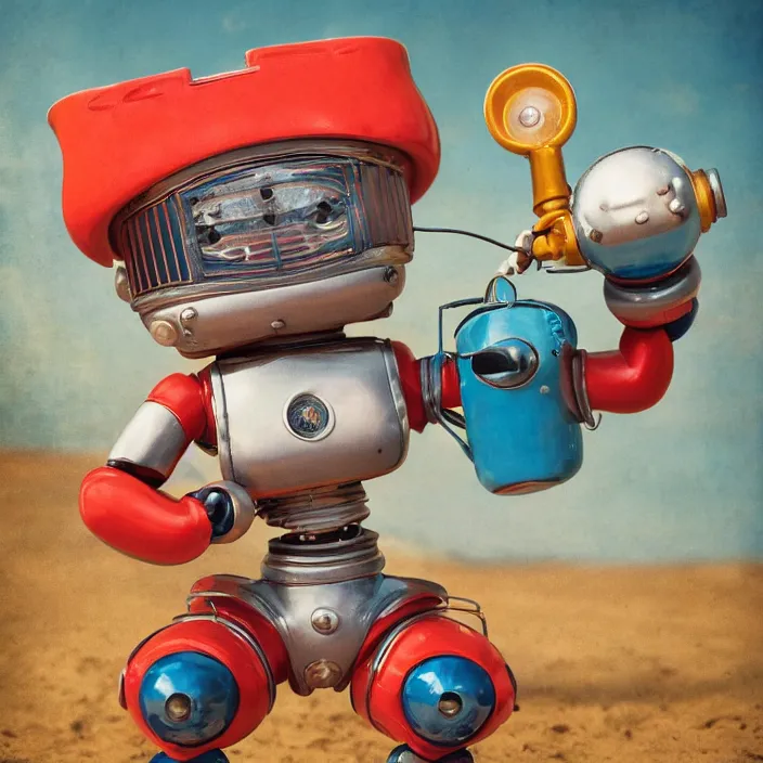 Image similar to portrait of a retro 1 9 5 0 s tin toy robot spacegirl wearing a bikini, depth of field, zeiss lens, detailed, symmetrical, centered, fashion photoshoot, by nicoletta ceccoli, mark ryden, lostfish, breathtaking, 8 k resolution, extremely detailed, beautiful, establishing shot, artistic, hyperrealistic, octane render