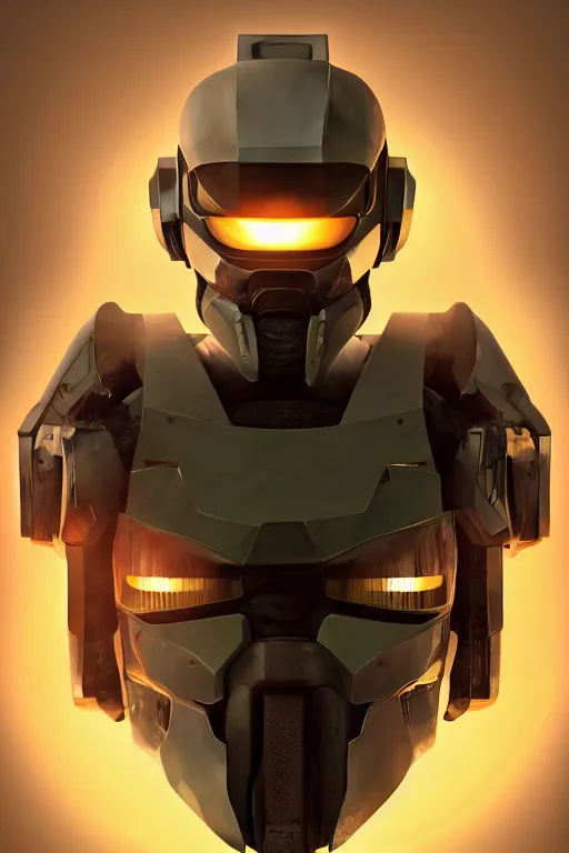 Image similar to robot ninja mask helmet halo master chief radiating a glowing aura global illumination ray tracing hdr fanart arstation by ian pesty and katarzyna da „ bek - chmiel