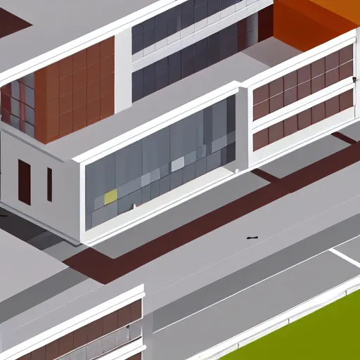 Prompt: isometric view of inside a office building