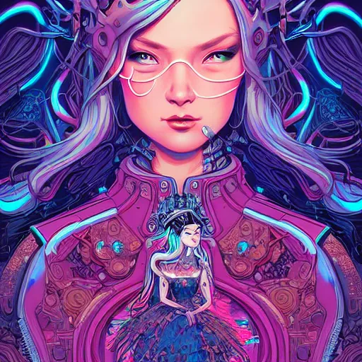 Prompt: ethereal cybernetic princess in the mountains, extremely detailed, sharp focus, wide view, full body shot, smooth, digital illustration, by dan mumford. james jean, by rossdraws, frank franzzeta, sakimichan