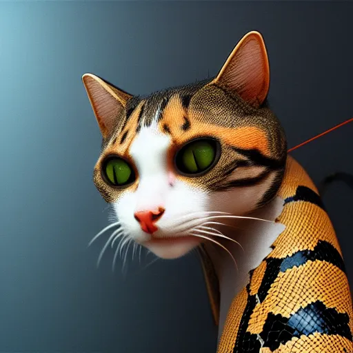 Image similar to a cat and a snake fused together, hyperdetailed, artstation, cgsociety, 8 k