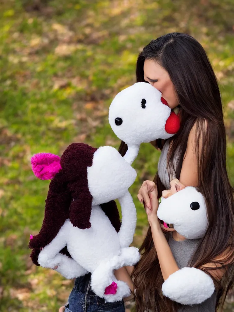 lambchop puppet kissing a beautiful hapa young woman, Stable Diffusion