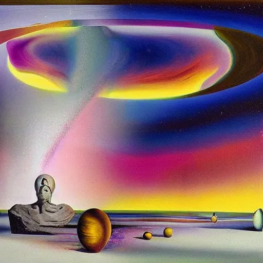 Prompt: Liminal space in outer space by Salvador Dali and Felipe Pantone