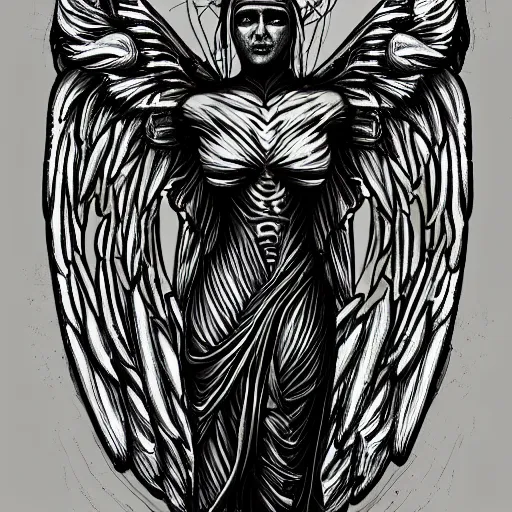 Image similar to an angel in the style of a H.R. Giger