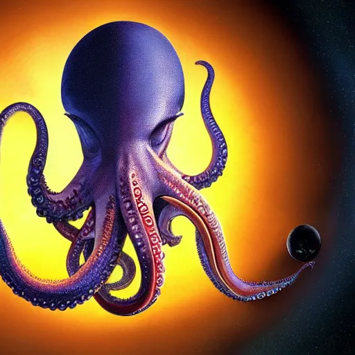 Prompt: hyperdetailed photo of a anatomical octopus holding a unknown planet to destruction 8 k extremely detailed hd hyperrealism movie studio fx beautiful