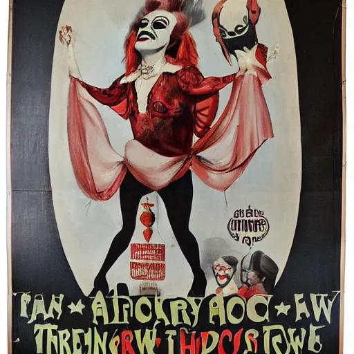 Image similar to banner advertising a side show, freak show advertisement, hand - painted banner, creepy, 1 9 3 0 circus poster