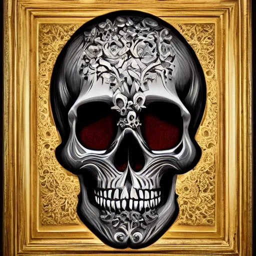 Image similar to a beautiful portrait of a ornate and intricate rococo skull