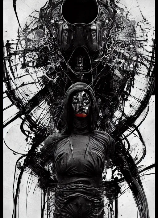 Prompt: a dream film poster of a dystopic world full of aberration, black & white, melting, webbing, 8 k, by tristan eaton, stanley artgerm, tom bagshaw, greg rutkowski, carne griffiths, ayami kojima, beksinski, giger, trending on deviantart, face enhance, hyper detailed, minimalist, horror, alien