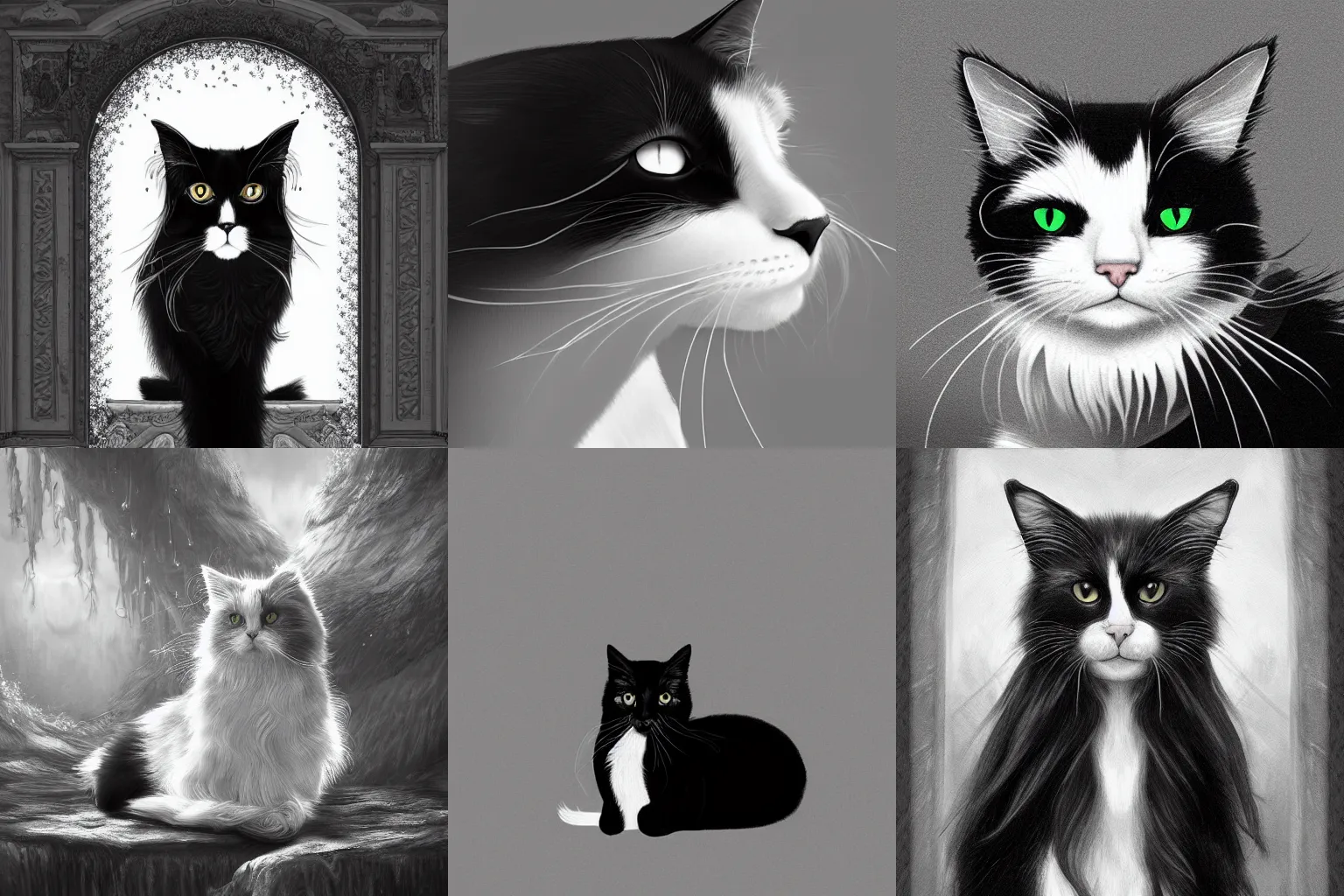 Prompt: a portrait of an black and white long haired cat in a scenic palace environment, trending on artstation