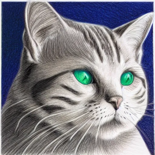 Prompt: cat, detailed colored pencil drawing