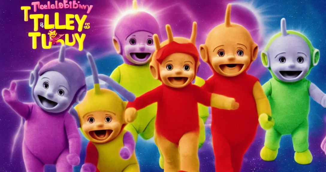Image similar to teletubbies directed by zack snyder, cinematic, 3 5 mm film, dark, dramatic, movie