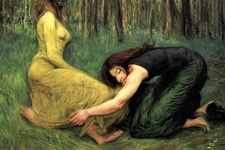 Image similar to neo dodging bullets in the matrix painted in the style of john everett millais, lush, romanticism, botanical