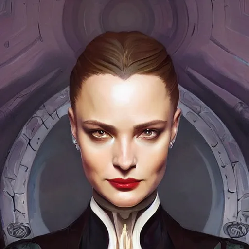 Prompt: “ daria strokous as evil james bond villain smiling, intricate, elegant, highly detailed, digital painting, artstation, concept art, smooth, sharp focus uhd 8 k, art by artgerm and greg rutkowski and alphonse mucha ”