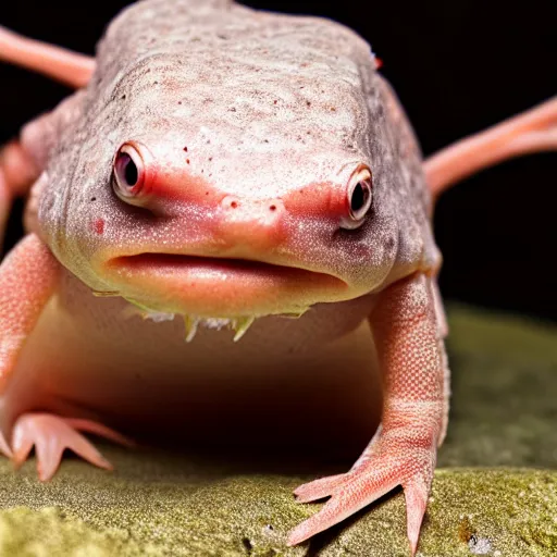 Prompt: a photograph of an axolotl, high quality, national geographic, monster, rock