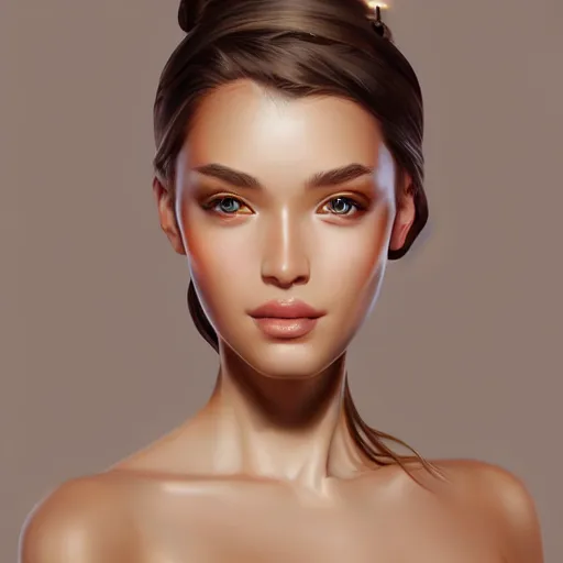 Prompt: a graceful Goddess, The Perfect Human Female Specimen, intricate, super highly detailed, professional digital painting, artstation, smooth, sharp focus, no blur, no dof, extreme illustration, 128K, art by artgerm, perfect natural skin tones, facing and looking at the viewer, seductive smile