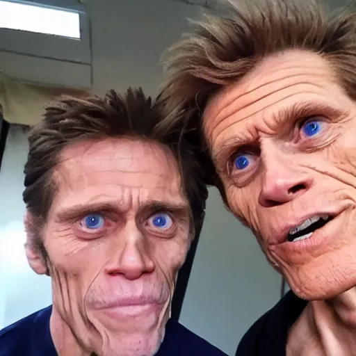 Image similar to Willem Dafoe and Jerma taking a selfie together