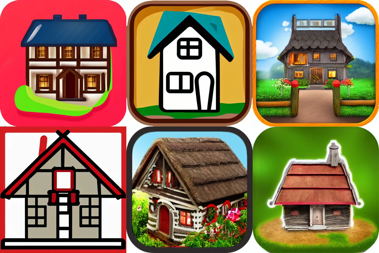 Prompt: app icon of a miniature swiss cottage with hearts, dating app icon
