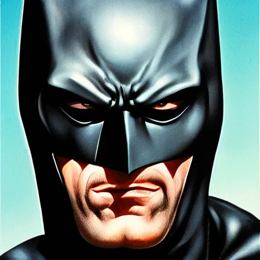 Prompt: ultra - realistic head and shoulders portrait painting of batman. art by ken kelly. 4 k. ultra - realistic. highly detailed. epic lighting