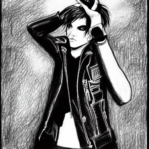 Image similar to A traditional drawing of Gerard Way in a style of emo/scene drawing, late 2000’s, low quality, trending on Deviantart