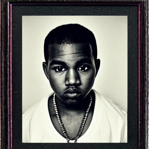 Image similar to the face of young kanye west at 1 3 years old, portrait by julia cameron, chiaroscuro lighting, shallow depth of field, 8 0 mm, f 1. 8