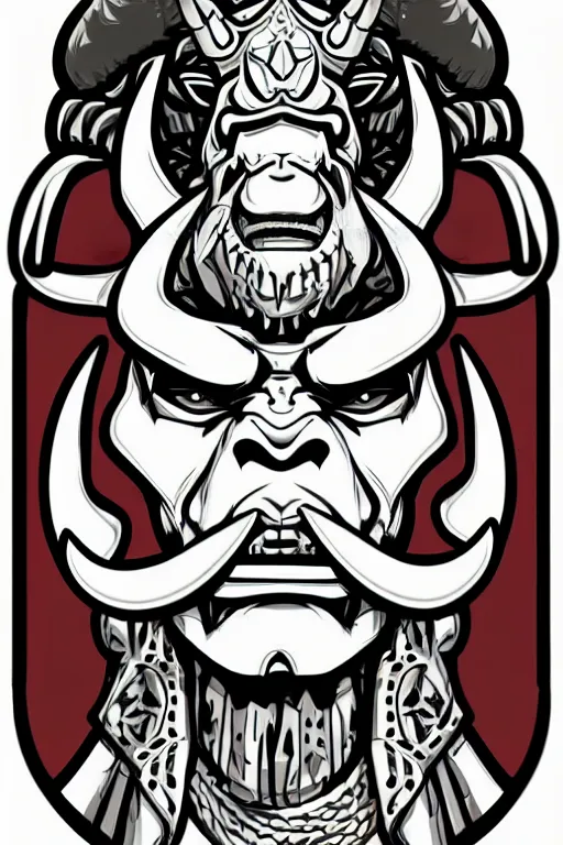 Prompt: A portrait of a bull as evil warlord general on skull throne, sticker, Anthropomorphized, portrait, highly detailed, colorful, illustration, smooth and clean vector curves, no jagged lines, vector art, smooth