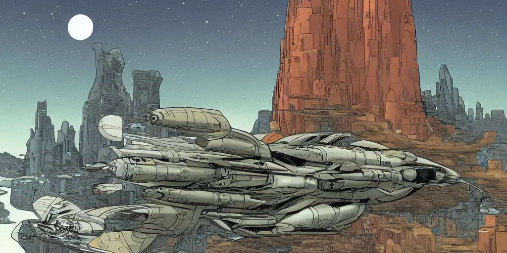 Prompt: stunning landscape of a spaceship in a dramatic setting by brian k. vaughan