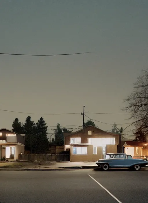 Prompt: a detailed photographic render of a 1 9 6 0 s american neighborhood at night by todd hido, photoreal, 4 k, mist, rule of thirds