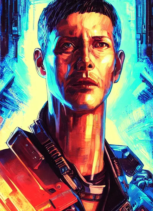 Image similar to cyberpunk space pilot character ( blade runner 2 0 4 9, dystopian, cyberpunk 2 0 7 7 character design ). attractive face. portrait by james gurney and laurie greasley and yoji shinkawa, oil on canvas. cinematic composition, hyper realism, realistic proportions, anatomy, dramatic lighting, photorealistic, high detail, 4 k