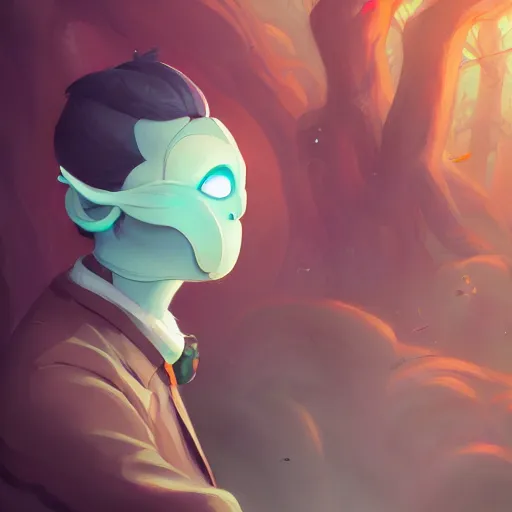 Image similar to a portrait of a cinematic still of the happy mask salesman, art by lois van baarle and loish and ross tran and rossdraws and sam yang and samdoesarts and artgerm and saruei and disney, digital art, highly detailed, intricate, sharp focus, trending on artstation hq, deviantart, unreal engine 5, 4 k uhd image