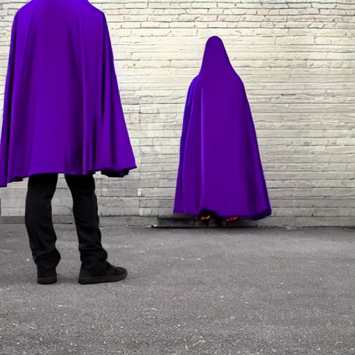 Image similar to purple cloak, full body, creepy