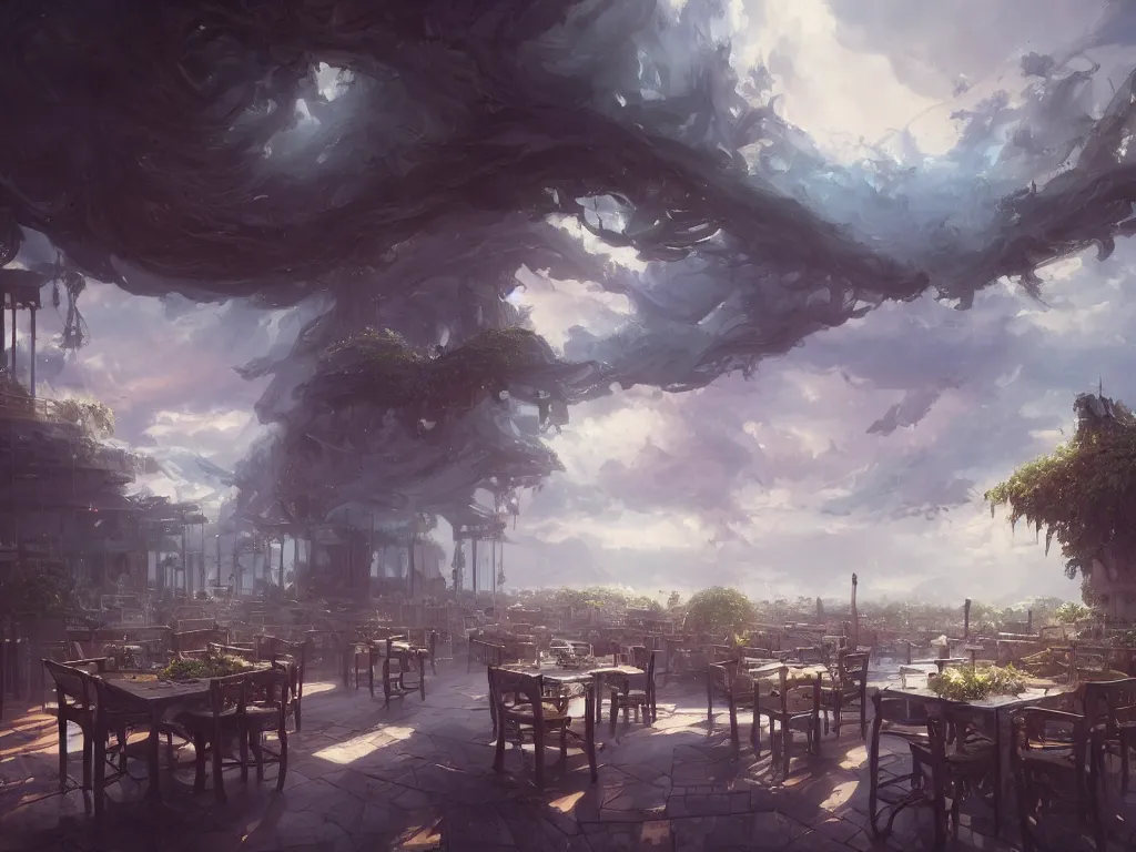 Prompt: cafe made of clouds, fantasy, artwork, aesthetic, calming, hd, hdr, ue5, ue6, unreal engine 5, cinematic, 4k wallpaper, 8k ultra, by Greg Rutkowski and Jesper Ejsing and Raymond Swanland and alena aenami, featured on artstation, wide angle