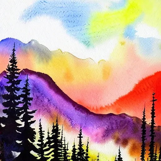 Prompt: https : / / s. mj. run / ykodba 4 hx 8 w, watercolor mountains painting, white swirls, forest