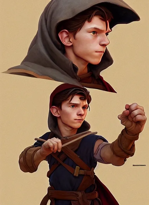 Image similar to cute tom holland medieval peasant, natural lighting, path traced, highly detailed, high quality, digital painting, by don bluth and ross tran and studio ghibli and alphonse mucha, artgerm