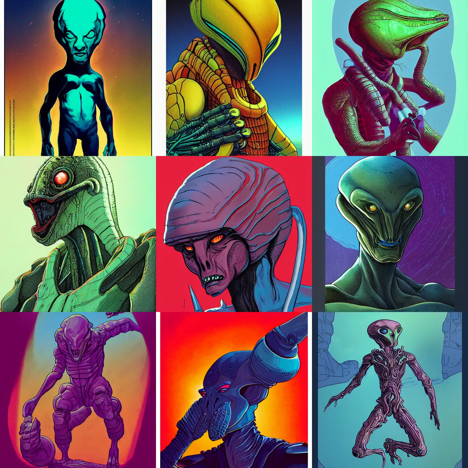 Prompt: a colored ink - pen illustration of an sci - fi alien species in style of michael whelan, poster color on paper. deep color palette. soft, high - resolution, flat, modern illustration. concept art character poster.