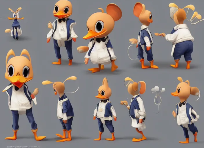 Prompt: award - winning detailed concept art of a cute iconic anthropomorphic duck character wearing a sailor suit. art by wlop on bcy. net, realistic. detailed feathers, art by cheng yi. artstationhd, artgerm, disney pixar zootopia. 3 d rendering, high quality model sheet