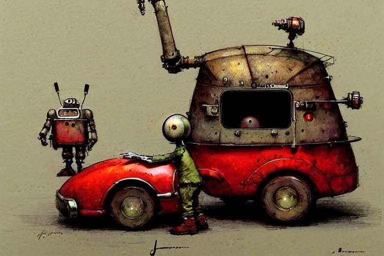 Image similar to adventurer ( ( ( ( ( 1 9 5 0 s retro future robot android fat rat wagon. muted colors. ) ) ) ) ) by jean baptiste monge!!!!!!!!!!!!!!!!!!!!!!!!! chrome red