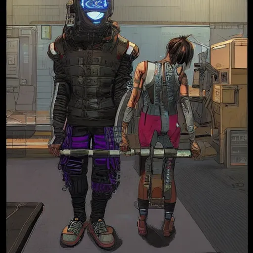 Image similar to Apex legends cyberpunk weight lifter. Concept art by James Gurney and Mœbius.