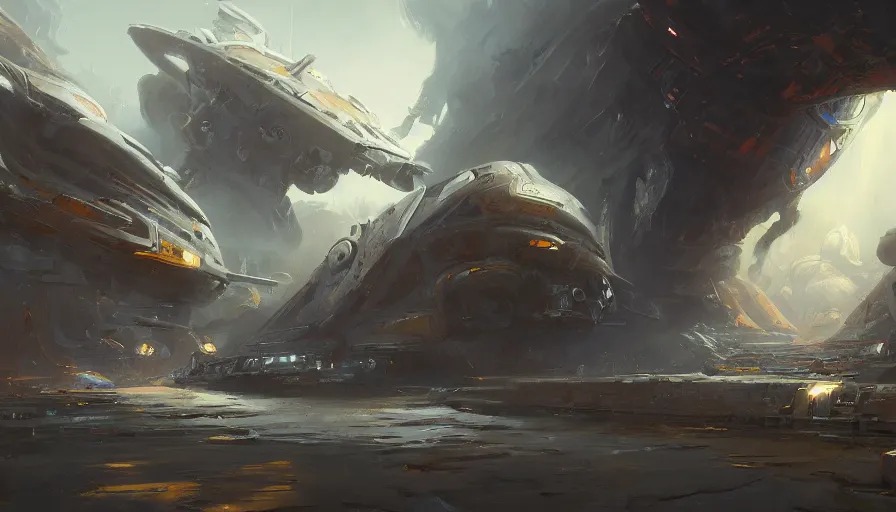 Prompt: enviroment design, science fiction, oil painting by jama jurabaev, tyler edlin, james paick, emmanuel shiru, victor mosquera, extremely detailed, brush hard, artstation, for aaa game, high quality, brush stroke