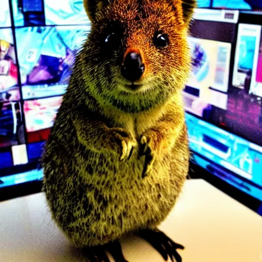 Prompt: a cyberpunk quokka