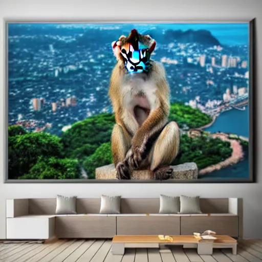 Image similar to high quality portrait of a monkey in front of Christ The Redeemer, studio photograph, photograph, realistic photo, 8k photo, 4k photo, stock photo, high resolution, cinematic shot, high detail