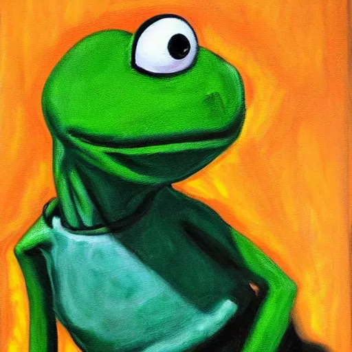 Prompt: painting of kermit in the style of margaret keane.