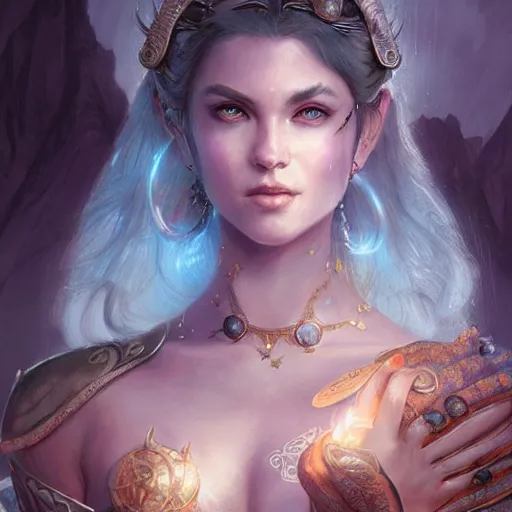 Image similar to lunar goddess, d & d, fantasy, portrait, highly detailed, digital painting, trending on artstation, concept art, sharp focus, illustration, art by artgerm and greg rutkowski and magali villeneuve