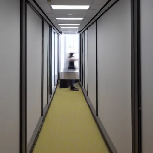 Image similar to non-euclidean office space, uneven hallways