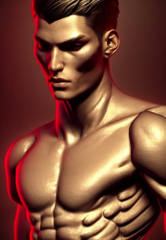 Prompt: ultra realist intricate detailed painting of a single attractive male ( ( cyborg ) ), slight neon tech, model pose, art by vitaly bulgarov and nivanh chanthara, hyperrealistic, soft lighting, octane render