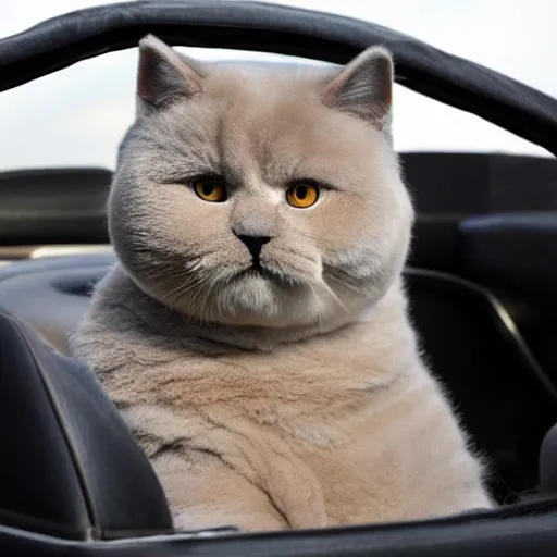Image similar to a fluffy transformer roadster that looks like a fluffy British Shorthair, cool, realistic, 4k, hd, highly detailed