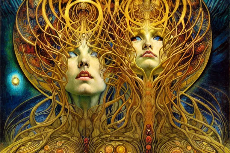 Image similar to Divine Chaos Engine by Karol Bak, Jean Delville, William Blake, Gustav Klimt, and Vincent Van Gogh, symbolist, visionary