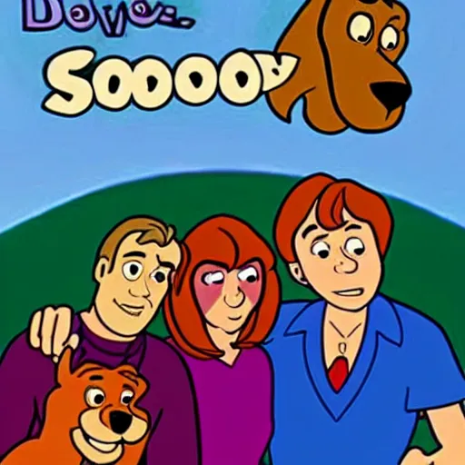 Image similar to scooby - doo on deathbed, freinds and family surround him with love, shaggy holding his paw, uplifting, hospice, hannah barbera, animated tv show