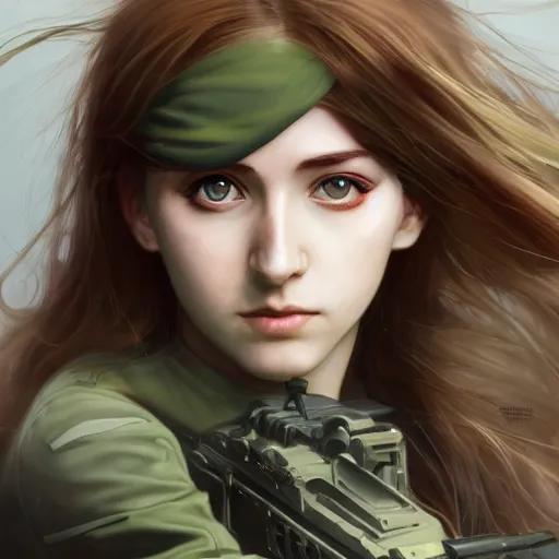 Prompt: soldier girl, green eyes, ground explosion, anime style, long hair, hair down, symmetrical facial features, under heavy fire, hyper realistic, pale skin, 4 k, rule of thirds, extreme detail, detailed drawing, trending artstation, hd, fantasy, d & d, realistic lighting, by alphonse mucha, greg rutkowski, sharp focus, backlit, war