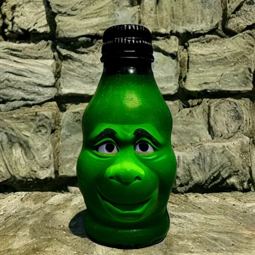 Prompt: a bottle inspired by shrek's design, ia bottle n the shape of shrek